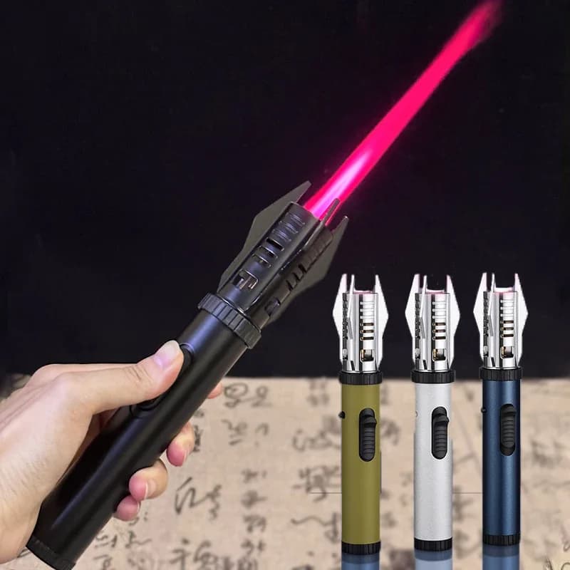 Pianeta Spada laser Metallo Esterno Antivento Turbina Torcia Accendino a getto BBQ Saldatura Strumento per sigari Accendino a gas butano 360 ° Pistola