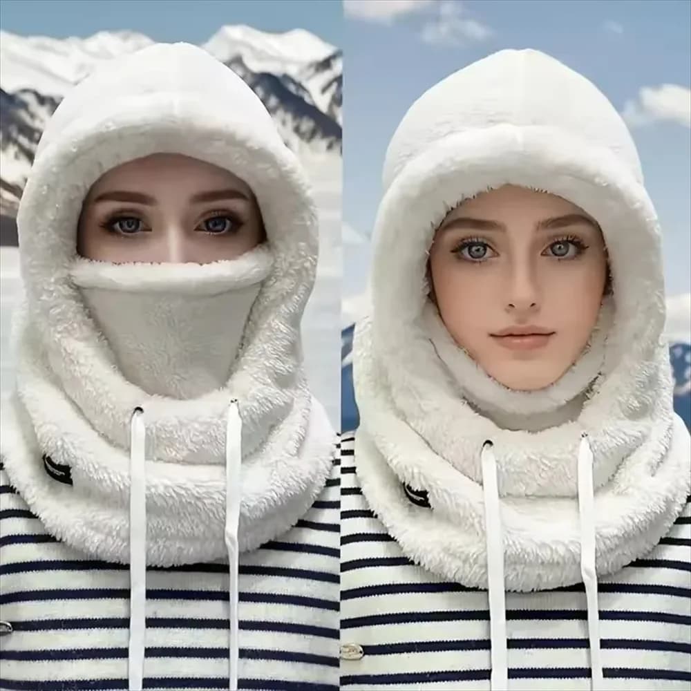 Anti-wind Thermal Pass, Ski and Motorcycle Cover, Adjustable Cover in Polar Pile, Integral Mask for Cycling