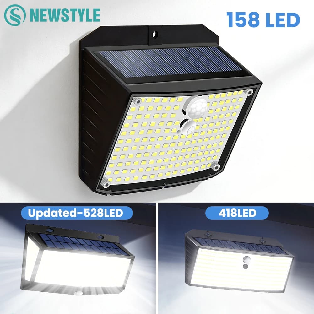 Lampada Solare da Esterno con Sensore di Movimento PIR, 3 Modalità, Impermeabile, LED Super Luminosi per Giardino, Cortile, Recinzione, Porta del Garage