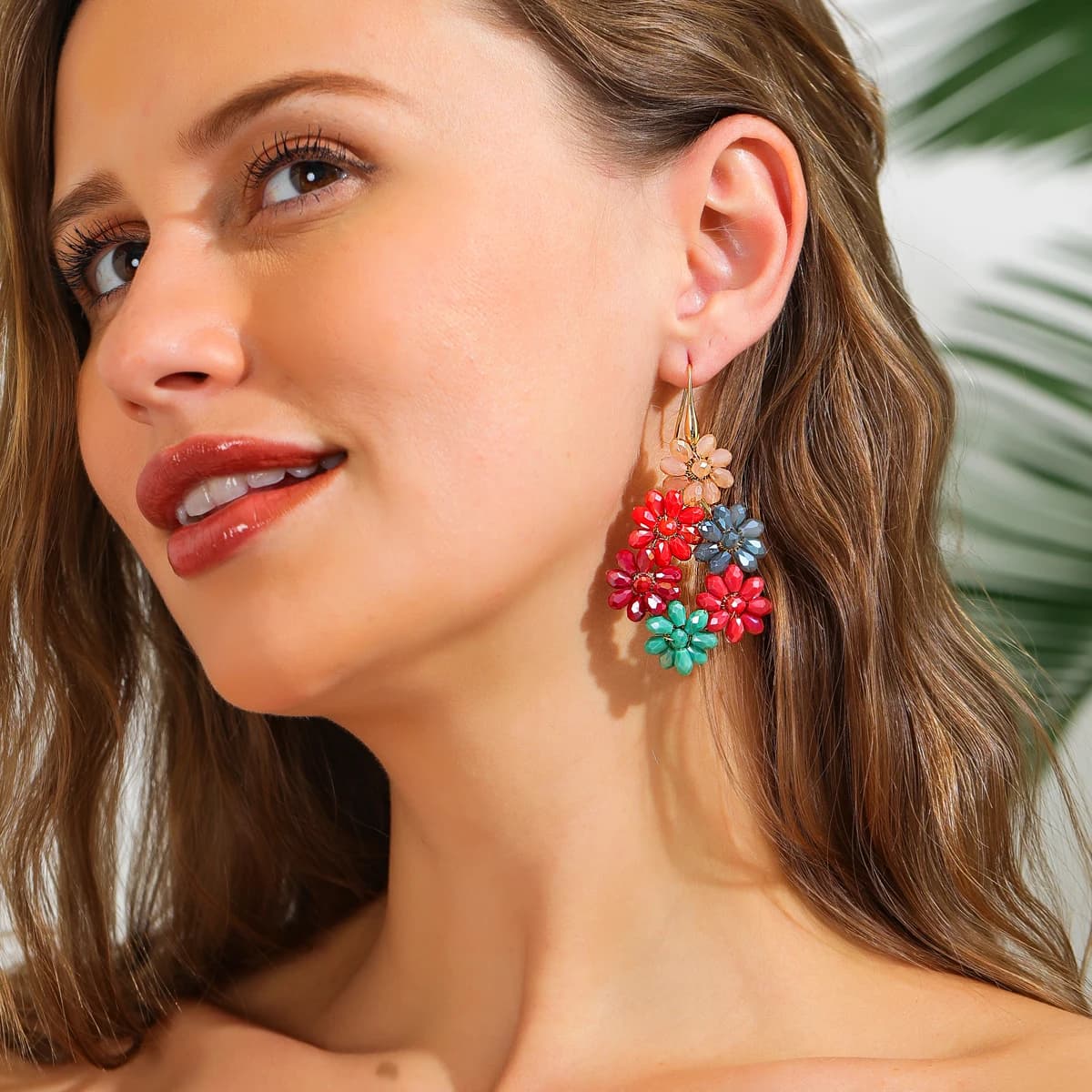 Fashionable Flower Shaped Earrings for Women Girls Boho Pendant Earrings with Flower Crystal Beads Handmade Jewelry Gifts