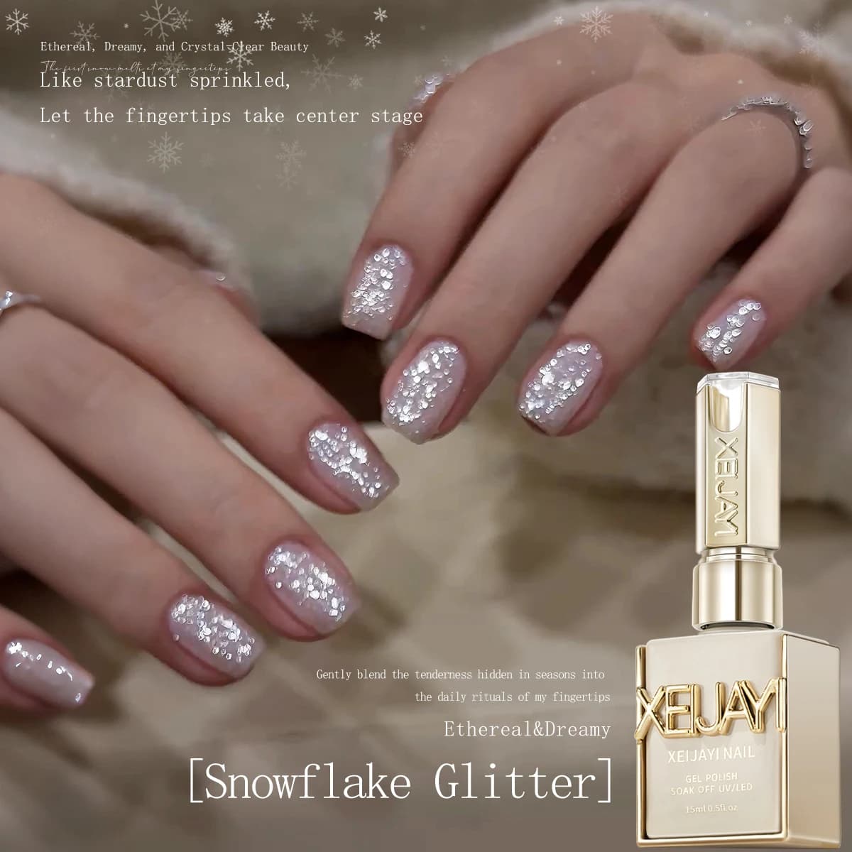 XEIJAYI 1Pc 15ml Snowflake,Crushed Diamond,Glitter Nail Polish A New Whitening Glitter Nail Art Design UV/LED Women's Nail Salon