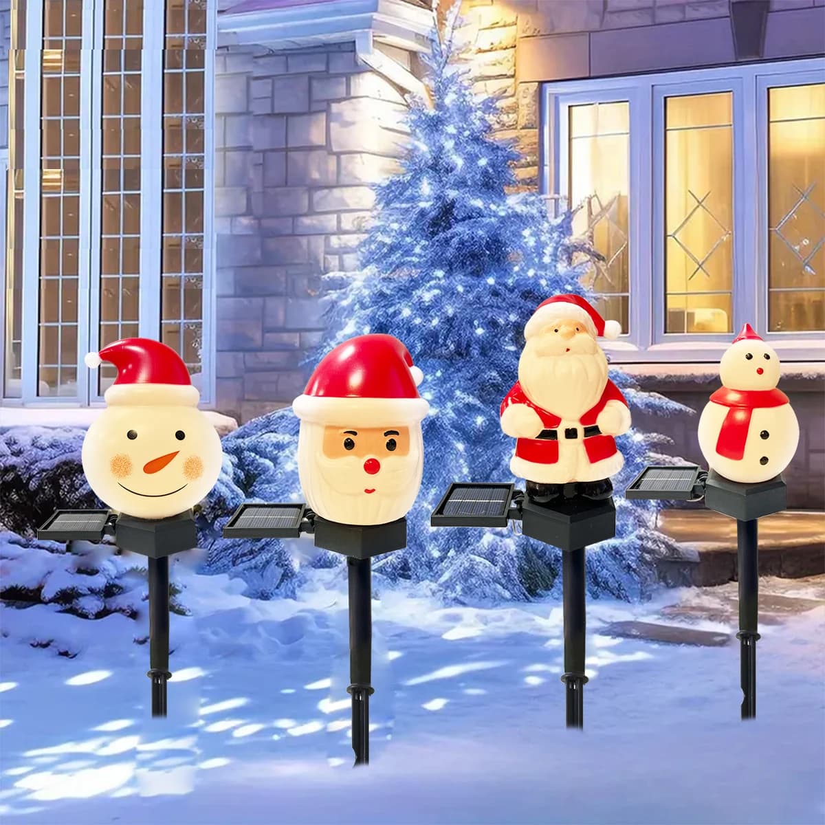 1pc Natale Babbo Natale e pupazzo di neve Paesaggio Prato Luce solare Cortile esterno impermeabile Paletti da terra Luce per l'arredamento del giardino