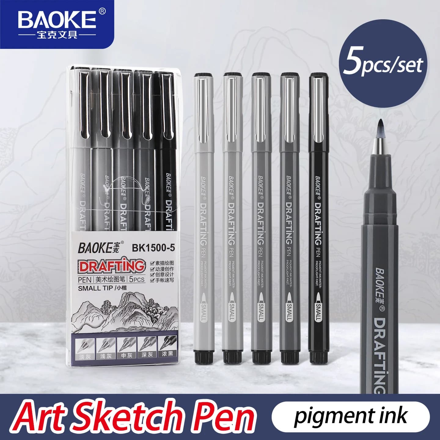 Set di Penne per Schizzi BAOKE BK1500-5, 5 Colori con Punta Morbida, Inchiostro Pigmentato a Base d'Acqua