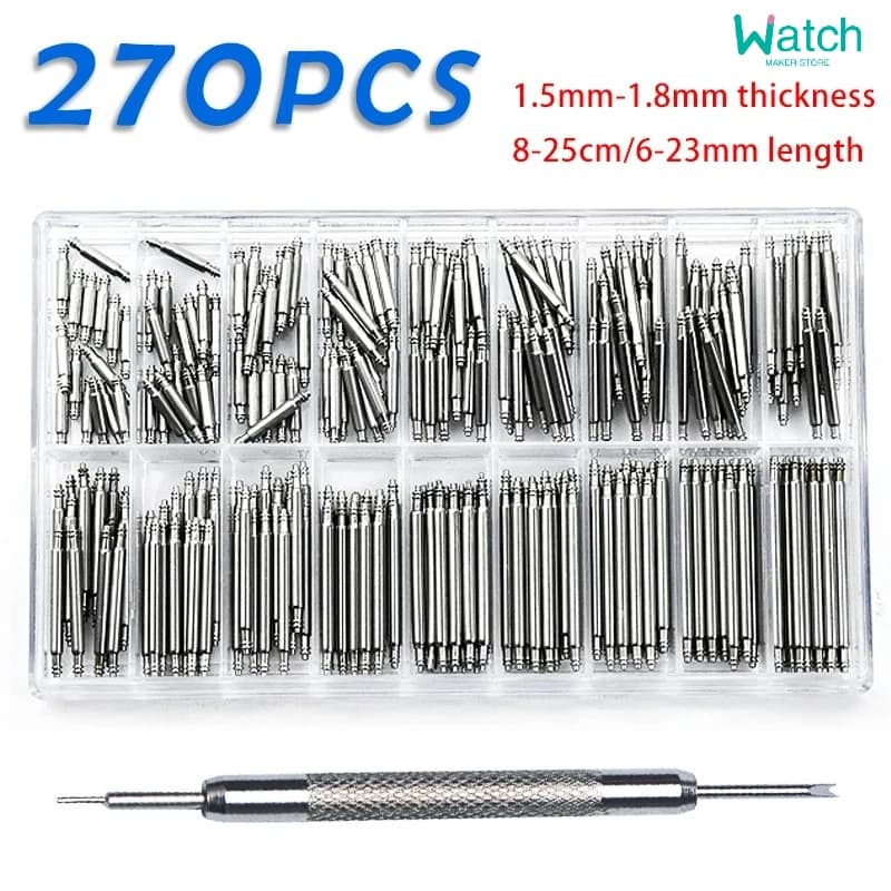 270 pz/set Stainless Steel Spring Bar Diameter 1.5mm/1.8mm length 8mm - 25mm/6mm - 23mm Strap Watch Repair Tools Spille