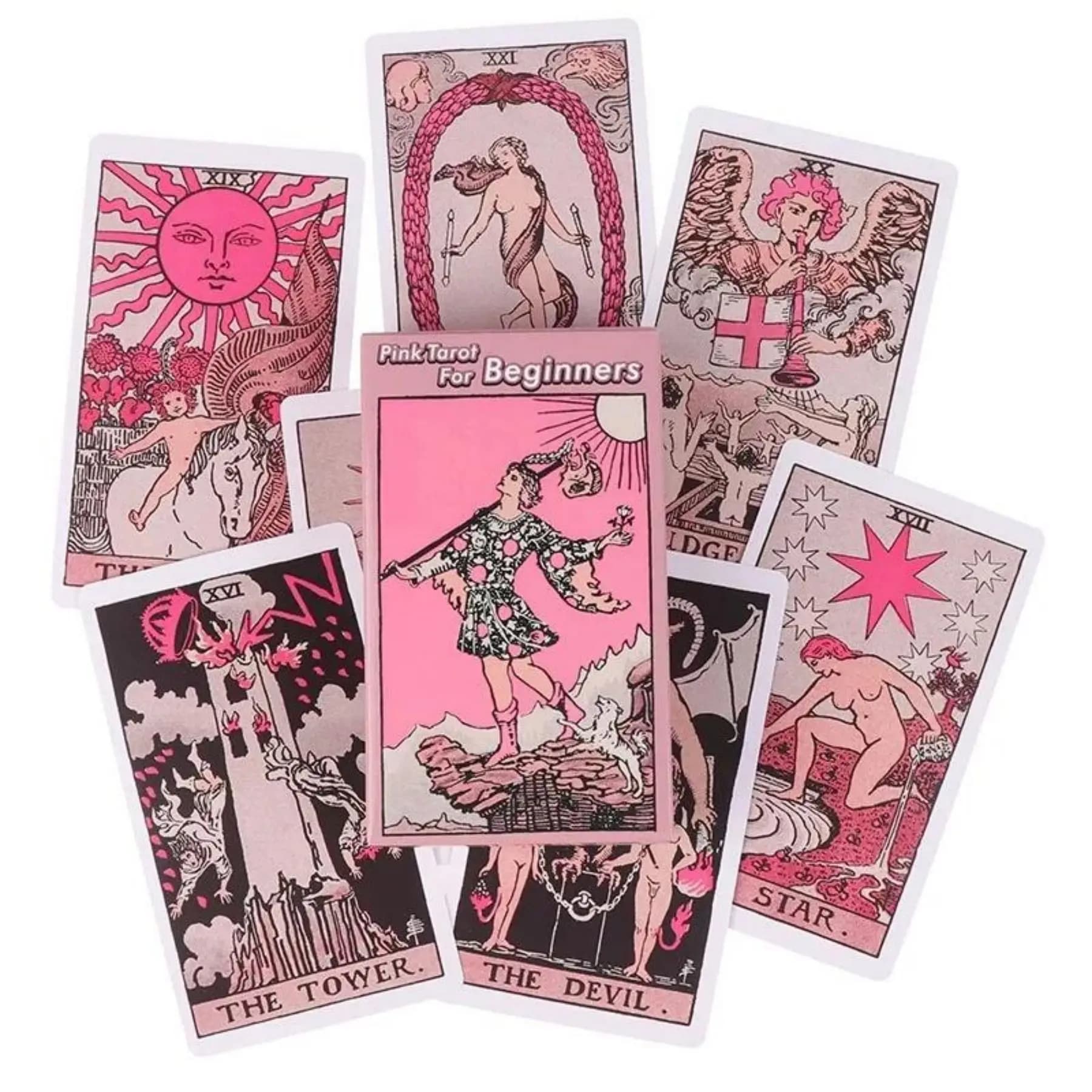 Pink Rider Waite Tarocchi Mazzo di carte Set per principianti Profezia Divinazione Mazzo Festa in famiglia Tabellone Fate Card Fortune Telling Gioco