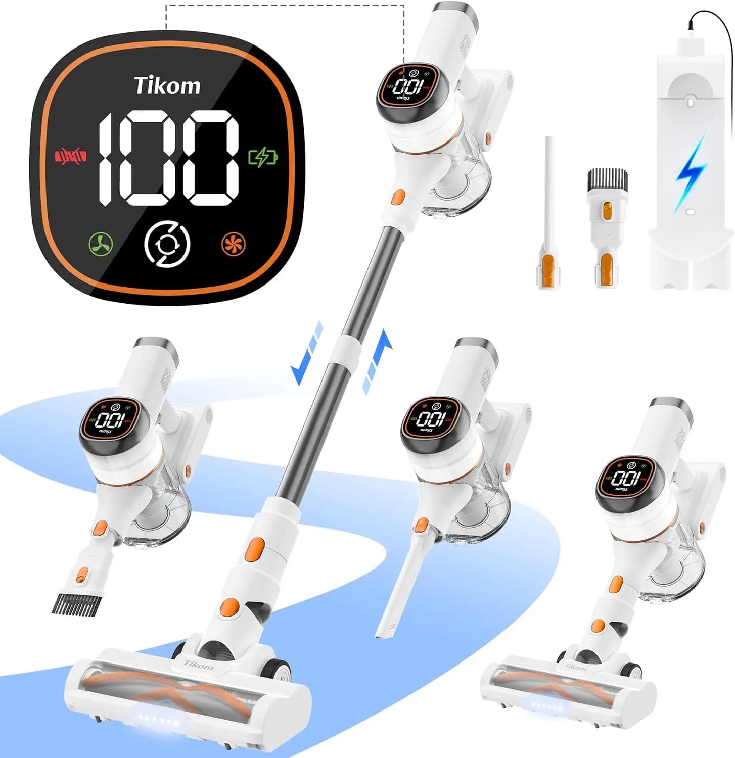 Wireless Vacuum Cleaner, 40000Pa Suction, LED Screen Touch, Wall Charging Base, Lightweight for Animals and Flooring
