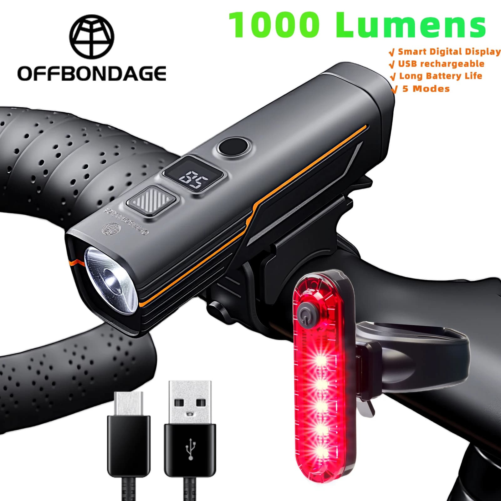Luce per bicicletta Lampada per bici impermeabile Tipo C Ricarica MTB Fari per ciclismo su strada Alta leggerezza Sicurezza diurna Illuminazione notturna
