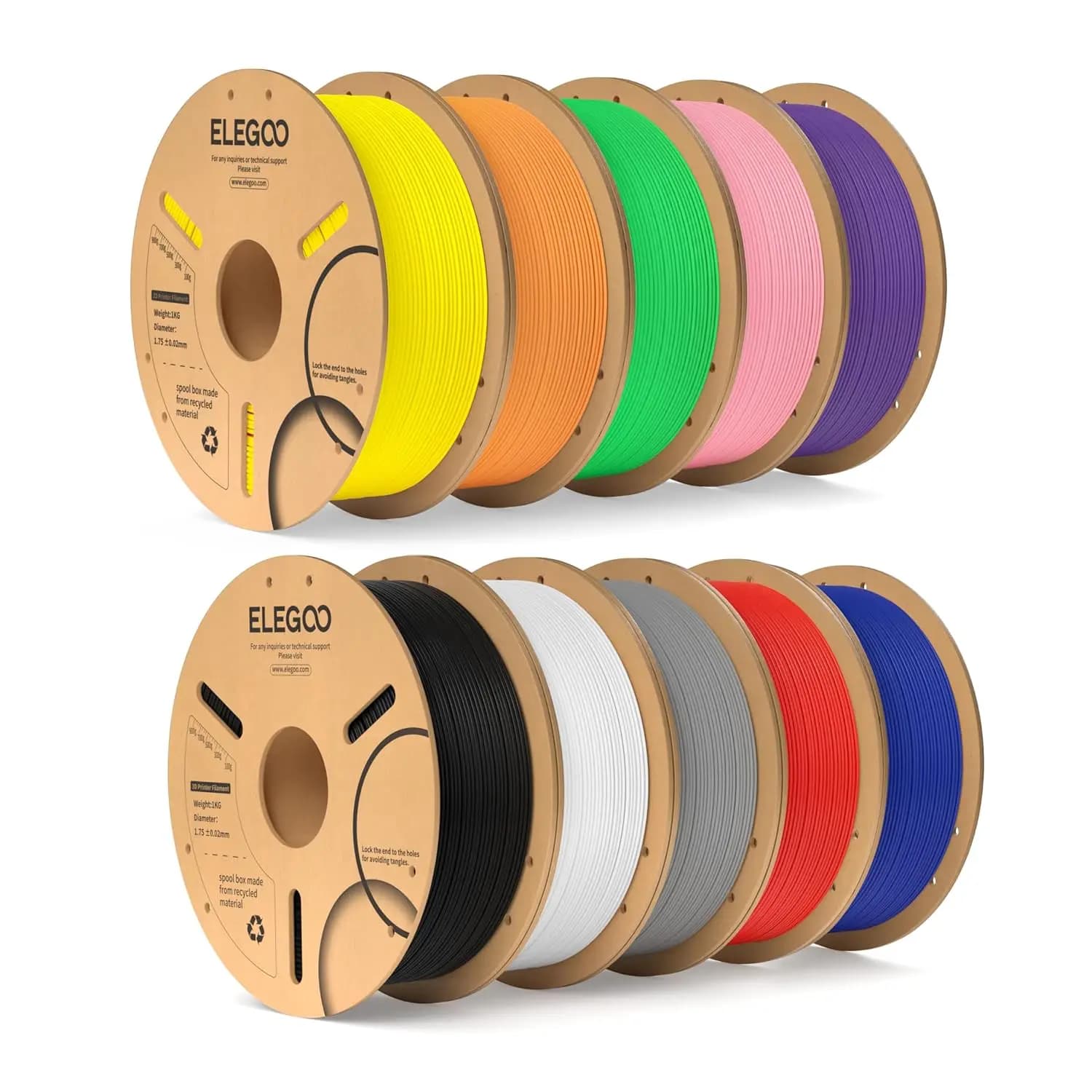 Confezione di Filamento PLA da 10KG, 1.75mm, 10 Colori, Precisione Dimensionale +/- 0.02mm