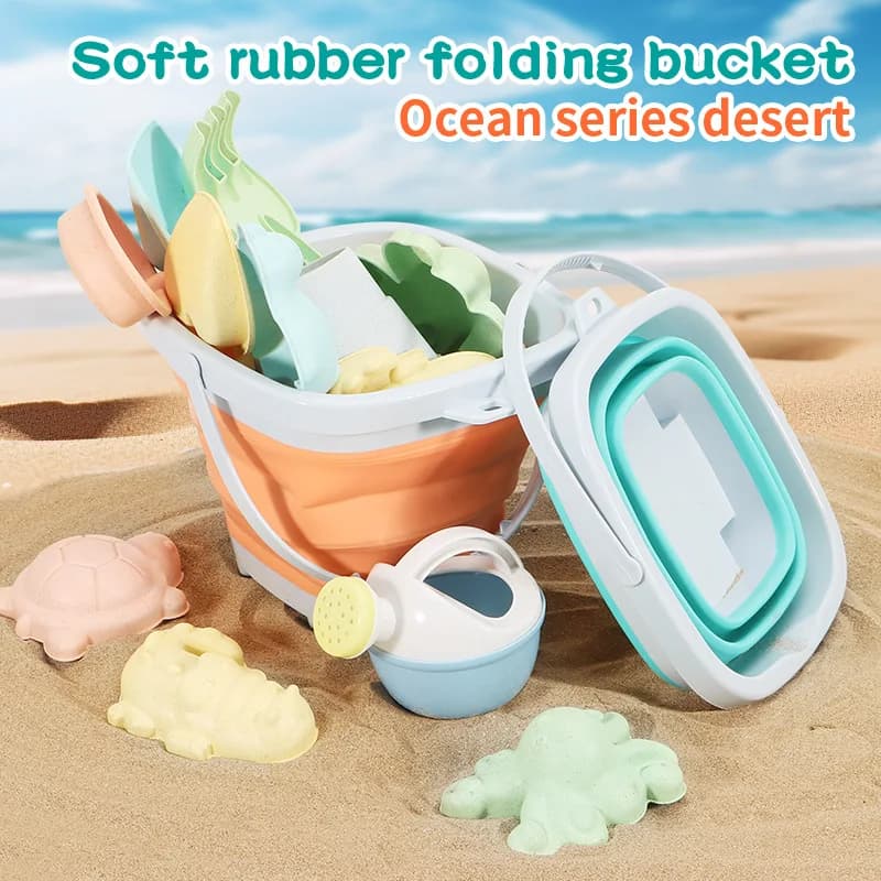 Set da Spiaggia per Giochi con l'Acqua e la Sabbia, Secchio Pieghevole, Giocattoli Estivi per Bambini, Accessori per Sandbox, Gioco per Scavare nella Sabbia