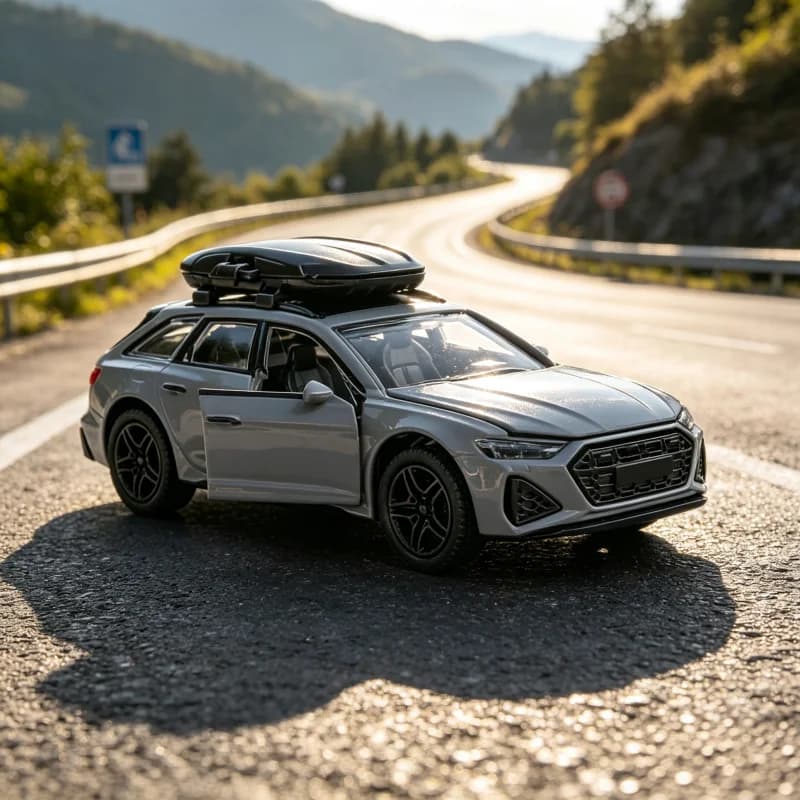 1/36 scale alloy car model with rooftop luggage, multi-door pull-back toy car, travel-style realistic toy, desktop collectible g