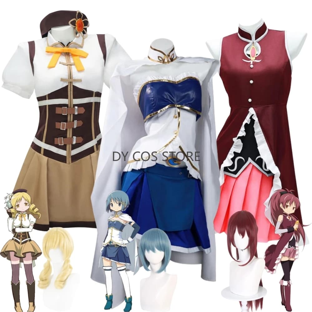 Anime Puella Magi Madoka Magica Tomoe Mami Miki Sayaka Sakura Kyouko Candeloro Costume Cosplay Parrucca Halloween Carnevale Vestito Del Partito