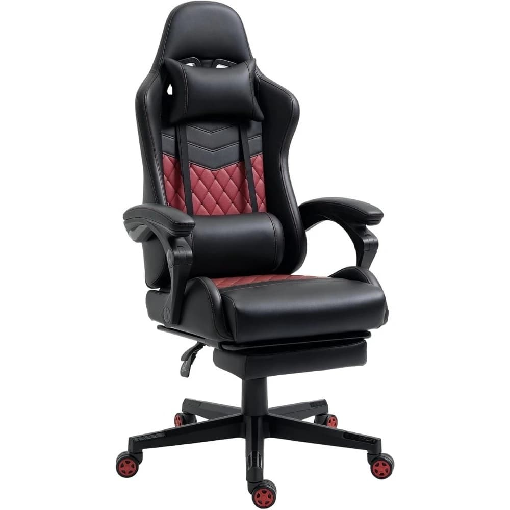 Sedia da gioco da corsa Sedia da gioco da ufficio in pelle PU Diamond Poltrona reclinabile girevole con schienale alto con poggiapiedi, altezza regolabile, nera