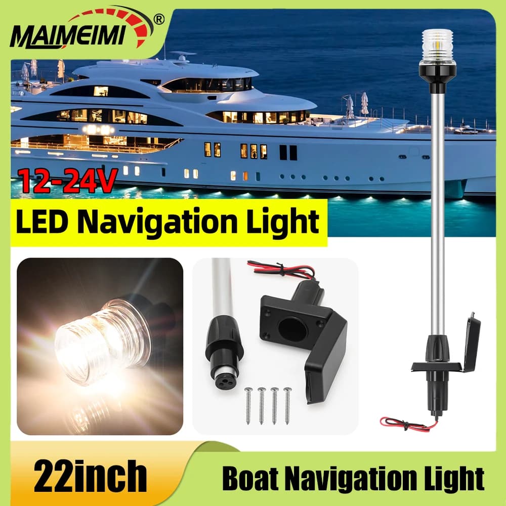 Luce di Ancoraggio LED per Barche 22 Pollici 12V-24V 360° ° Luce di Navigazione a 360 Gradi Rimovibile per Yacht e Imbarcazioni a Vela