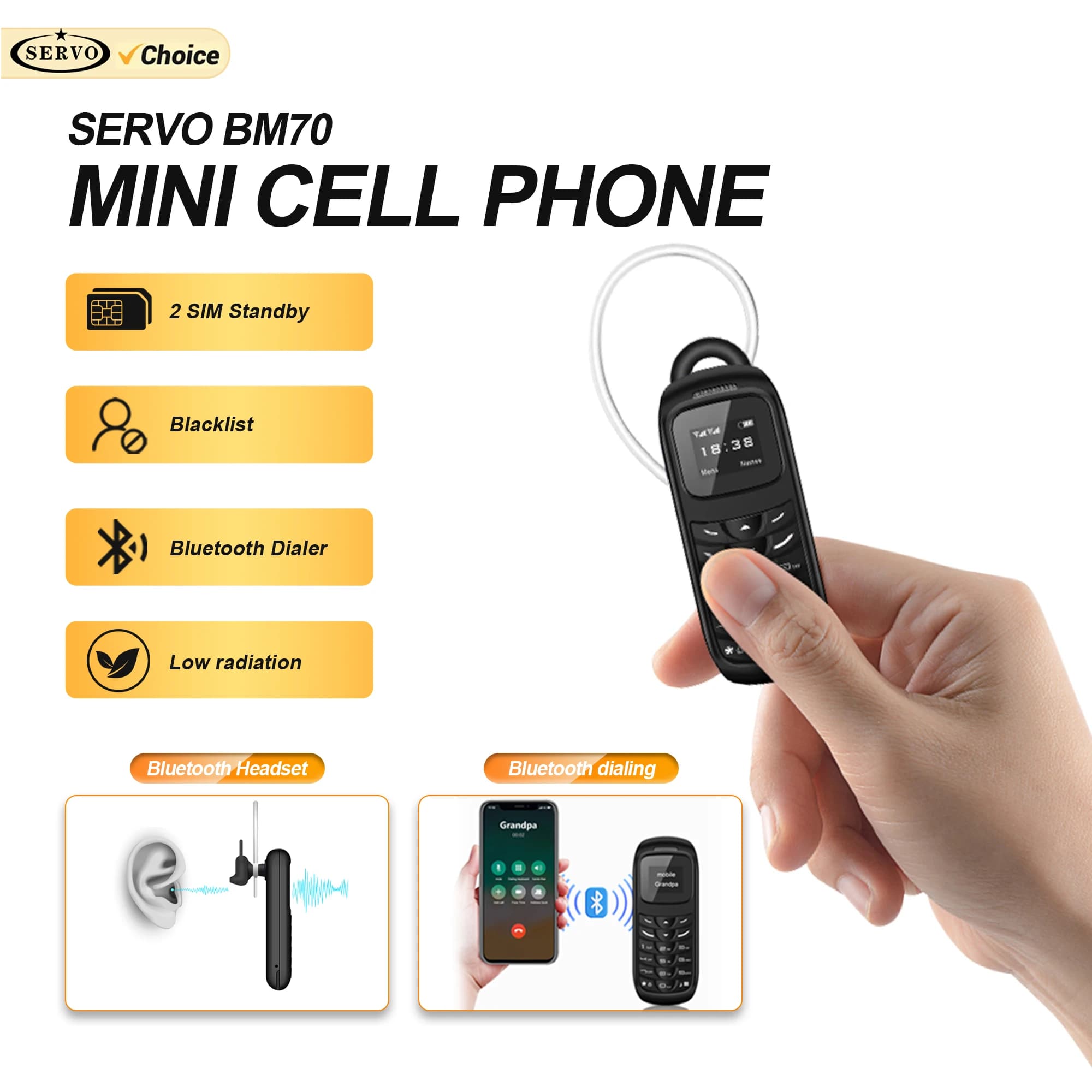 SERVO BM70 Mini telefono cellulare di backup Dual SIM Standby Registrazione di chiamate vocali magiche Blacklist Sveglia 2G Cellulari super piccoli