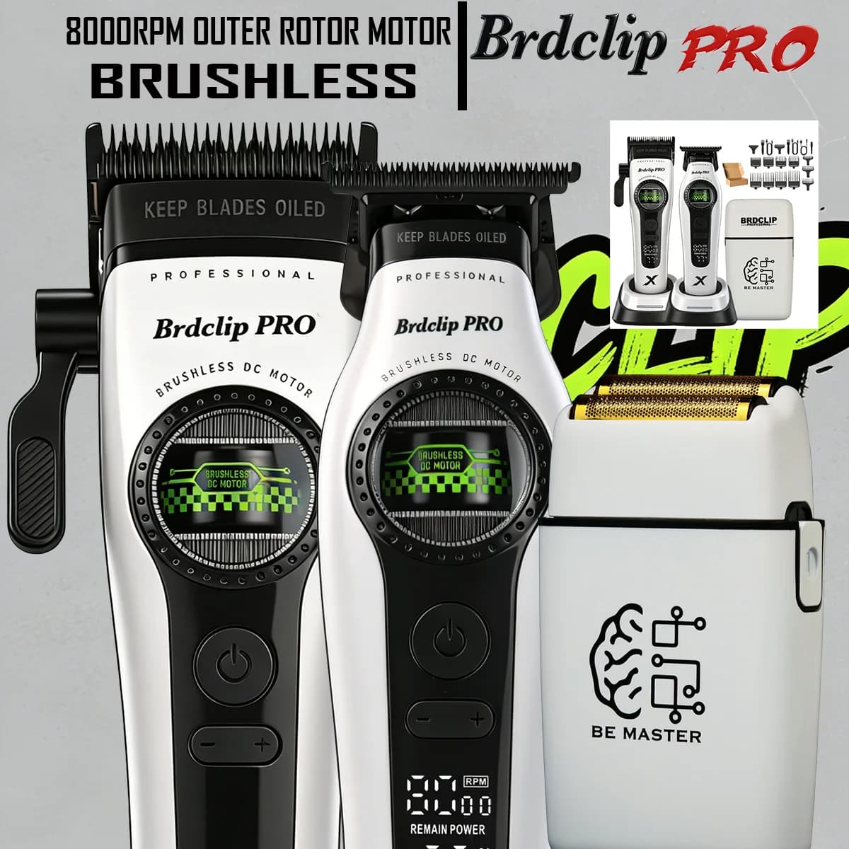 BRDCLIP Professional Haircuts with Brushless Exterior Roll, 8000 RPM, Stackable Blade, Trimmer for Barbiere, Lamina 10000 RPM Electric Razor