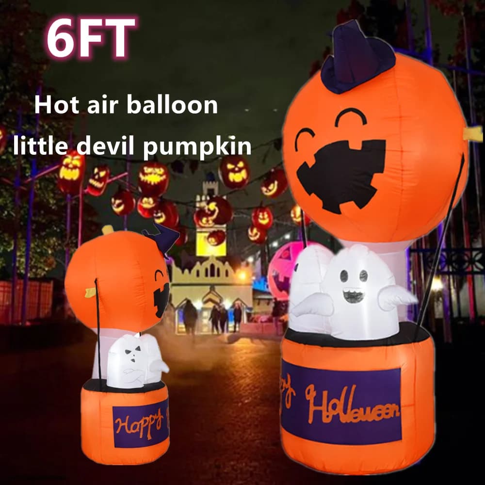 Halloween Inflatable 1.8m Hot Air Balloon Little Devil Pumpkin LED Lights Indoor Outdoor Yard Airblown Decoration Fun Party Toys