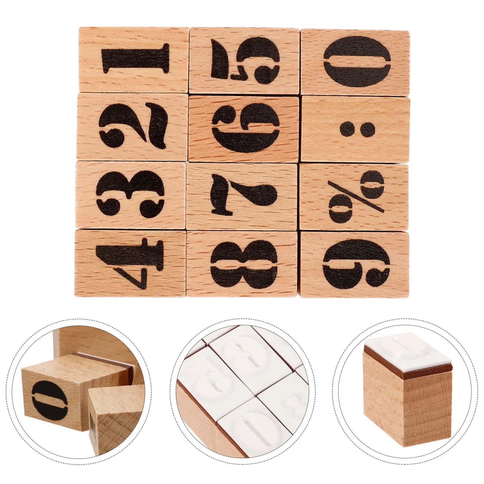 Set di 36 Timbri Numerici in Legno 0-9, Blocchetti in Legno Naturale Intagliati, Mini Timbri per Data per Journaling, Scrapbooking e Fai-da-Te