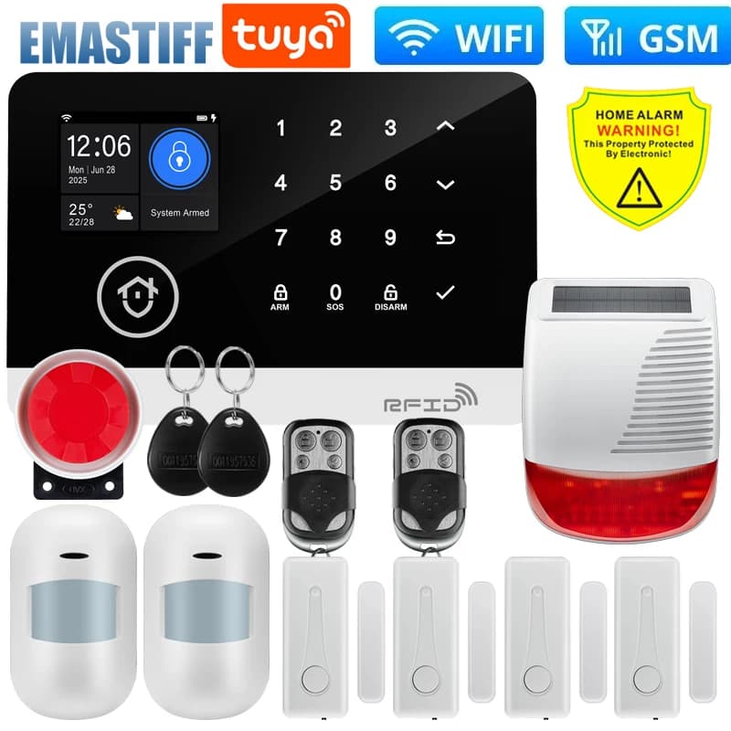 Sistema di Allarme WIFI GSM Wireless per Casa, Sistema di Sicurezza Antifurto con Controllo APP Tuya, Sirena 433MHZ, Rilevatore di Movimento PIR, Sensore di Fumo