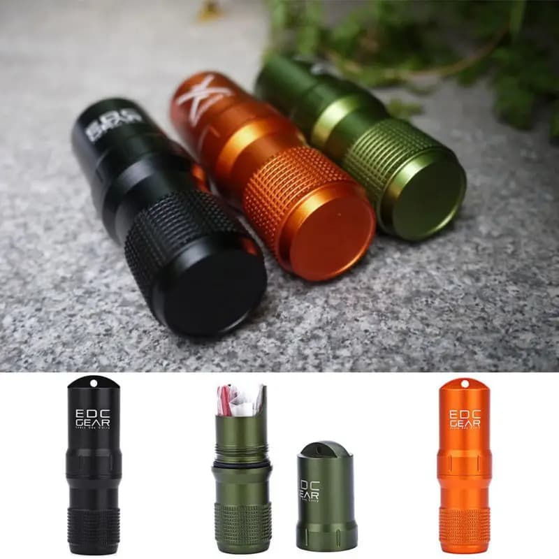 Scatola da campeggio portatile EDC impermeabile Capsula Escursione Sopravvivenza Portapillole Contenitore Guarnizione di sicurezza Portabagagliaio