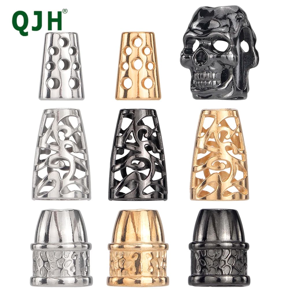 QJH 6 Piece Metal Bell Clasp Conical End Closure Zipper Pull rope end toggle clip for cord clothes backpack DIY
