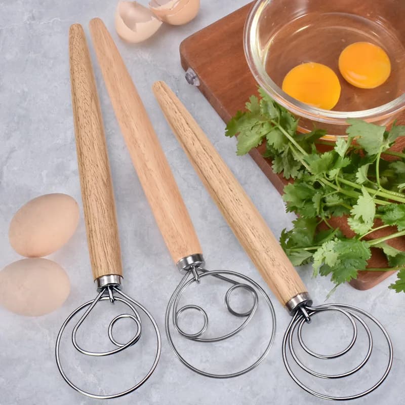 Manico in quercia da 13 pollici Impastatrice danese con bobina per pasta, strumento di cottura, miscelazione manuale della farina per uso domestico