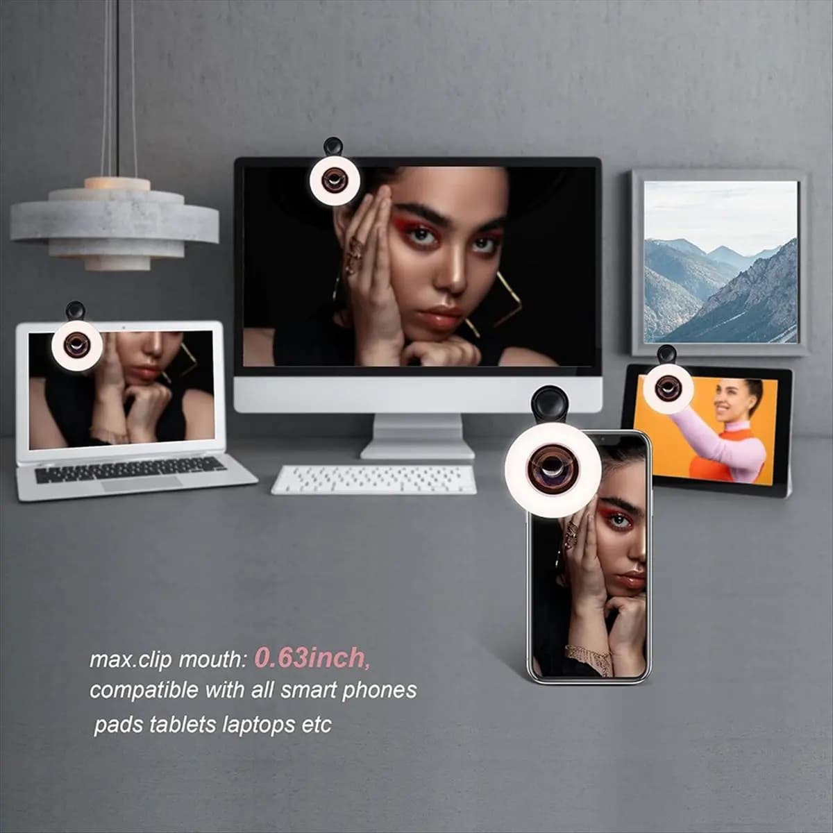BABQ Macro lens with Mini Clip and Ring Light, Rechargeable Portable with Intensity Adjustment for Photography and Video Recording on Smartphone