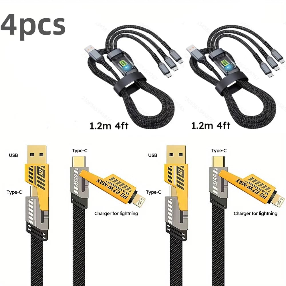 Quick charging cable from 4 pieces with type C, micro USB, IP port for iPhone Android Xiaomi Huawei Multiport charging cable