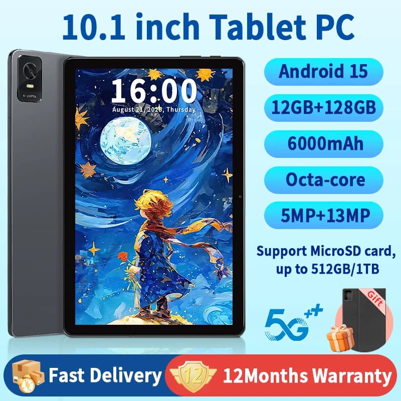 Tablet Android 15 Paitanry 10.1\" Octa-Core, 12GB RAM 128GB Memoria Espandibile a 1TB, Doppia Fotocamera 13MP, Frontale 5MP, Batteria 6000mAh, Doppio Altoparlante
