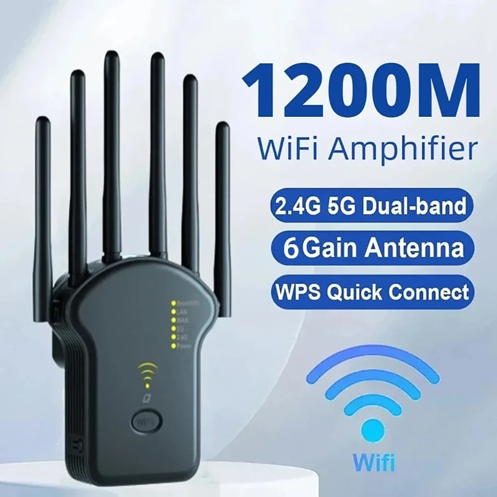 Ripetitore WiFi Router wireless 1200Mbps 2.4G 5G Copertura del segnale Extender Ad alto guadagno 6 Antenna Amplificatore di rete Gamma Ripetitore di segnale