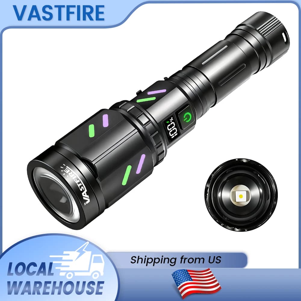 US Stock Zoomable White Laser Tactical Flashlight, Rechargeable IPX6 Waterproof Hunting Patrol Torch, FCC Certified Fast 3-5 Days US Local Delivery