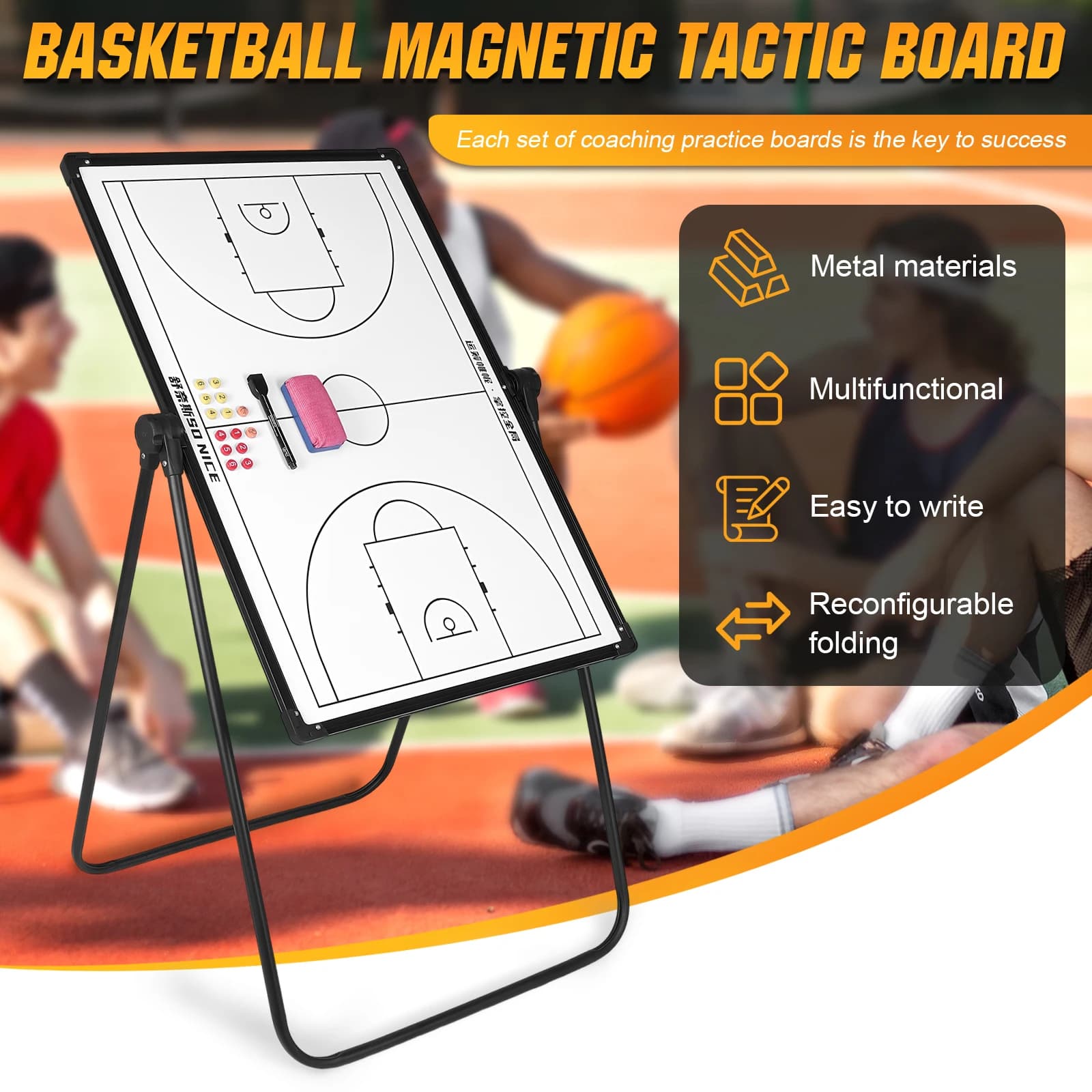 Bifacial Basketball Washer with Pennarelli and Gate, Multipurpose Strategic Lavagna for Basketball, Football and Volleyball Trainers