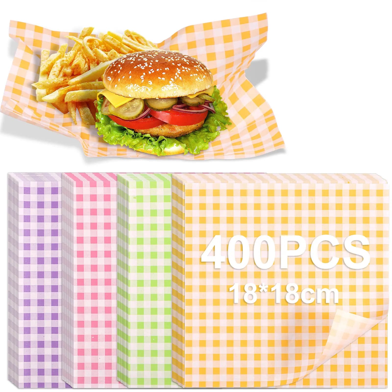 400 pezzi di carta oleata per panini, carta da regalo, 4 colori, fogli di carta cerata per barbecue, picnic, festival, feste, fast food