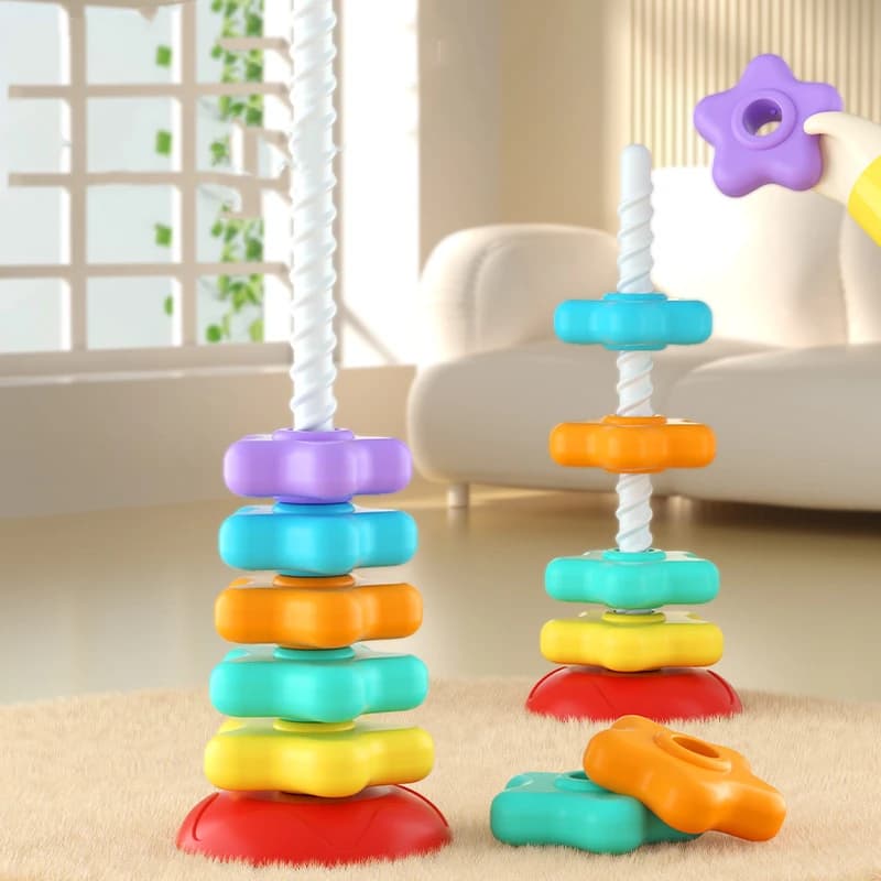 Giocattolo impilabile per nidificazione arcobaleno - Anelli musicali a torretta per neonati 1-3 anni, puzzle per l'apprendimento precoce Montessori e giocattolo sensoriale per neonati