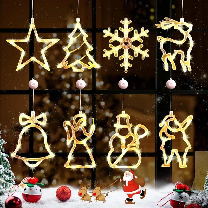 Luci natalizie a LED per finestre Decorazione silhouette Campana Albero di Natale Babbo Natale per decorazioni natalizie di Capodanno Lampada a corda da fata