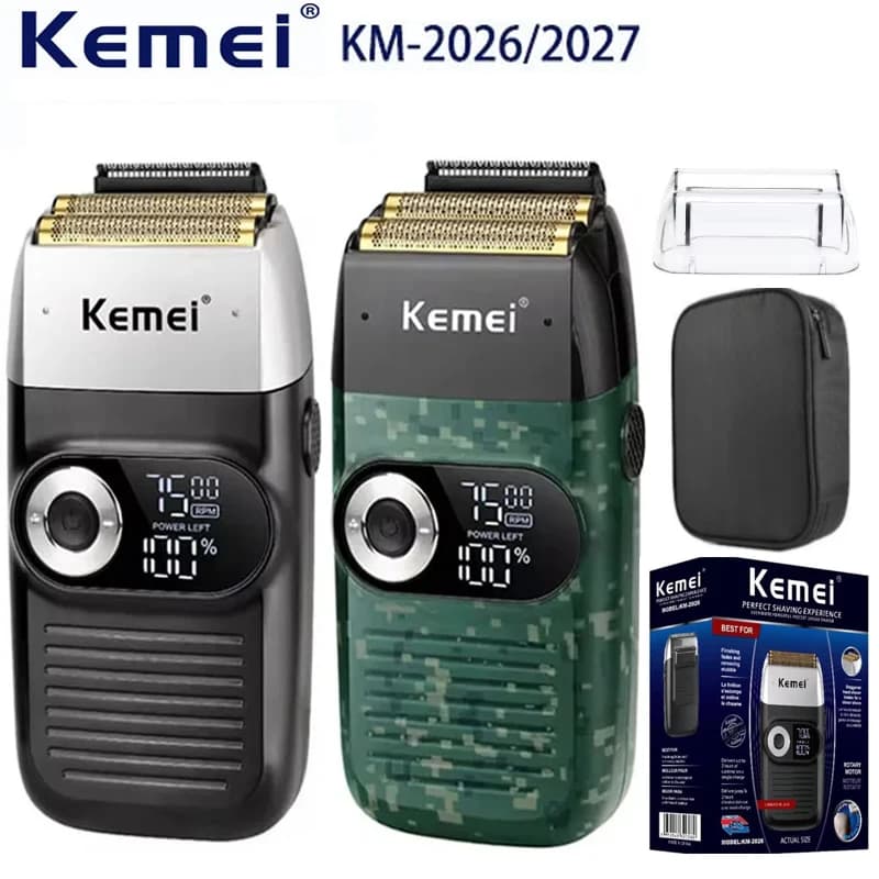Kemei KM-2026 KM-2027 2 in 1 rechargeable LCD rechargeable electric shaver alternative for men USB recharge adjustable barba