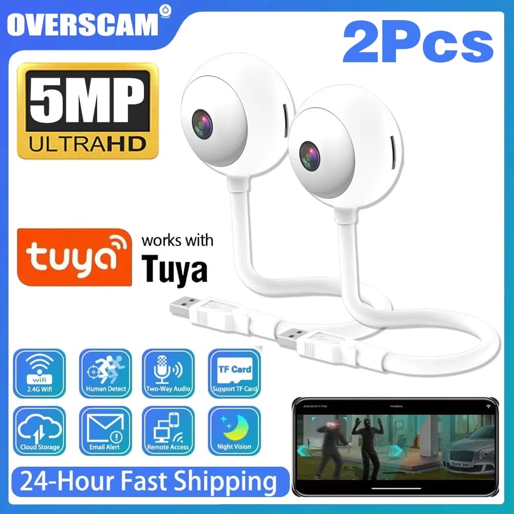 5MP WiFi Camera for Interior, 2K Security Camera for Children Monitoring, Wireless USB, IP Surveillance with Automatic AI Tracking, Compatible Tuya