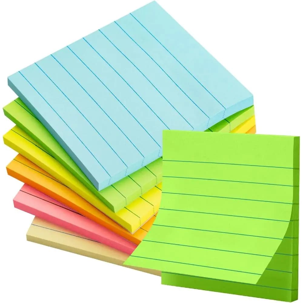 Blocchetti Adesivi a Righe 3x3, 6 Blocchetti, 45 Fogli/Blocchetto, Colori Pastello, Note Adesive con Righe