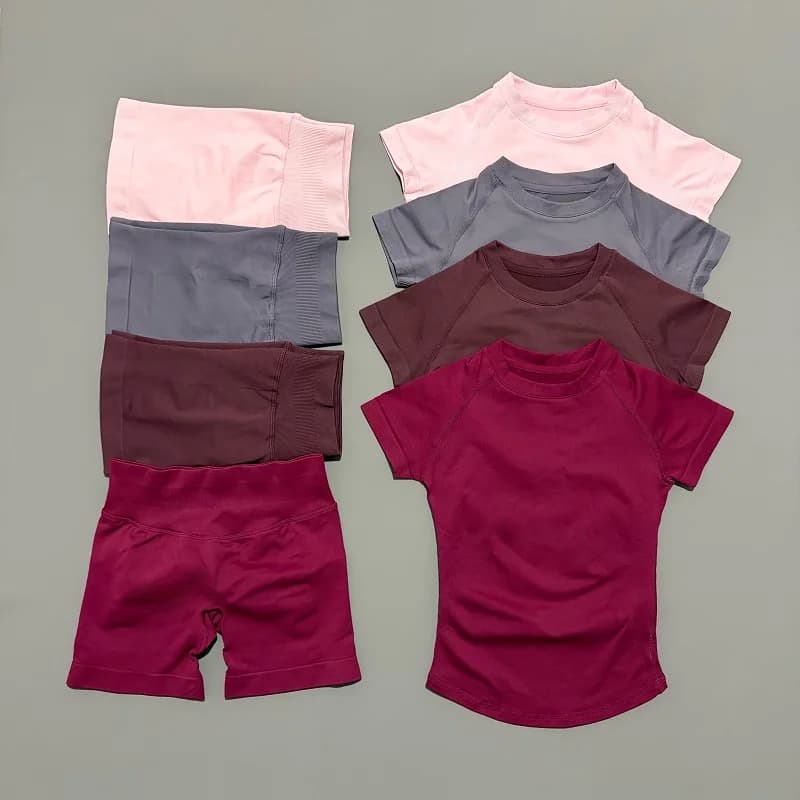 2-piece sports set, short sleeved yoga top, women's fitness set, racing sports shorts, gym suit