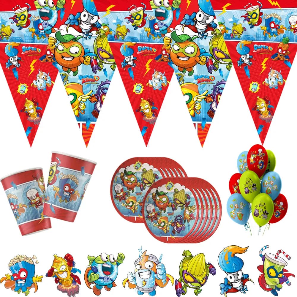 Gioco Superzings Tema Baby Shower Decorazione per feste Set di compleanno Banner Borsa di paglia Piatto tazza Tovaglia Forniture per bambini