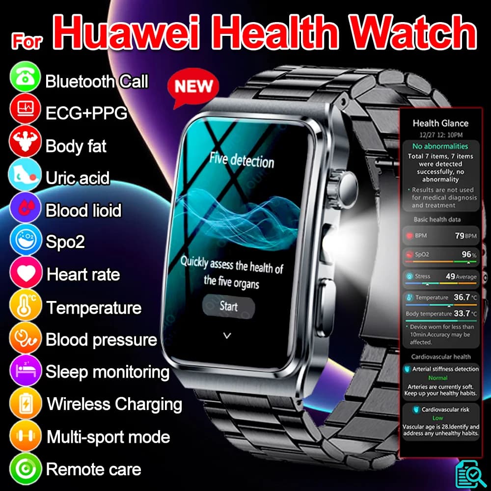 2025 New ECG + PPG Health Analysis Smart Watch Body Fat Urious Acid Blood Pressure Heart Rate Tracker Men Smartwatch for Android IOS
