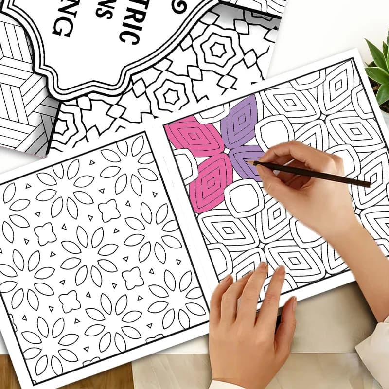 Stress Relief Geometric Patterns Coloring Book Anti‑Anxiety Geometric Line Art Colouring Pages Meditation Relax Drawing Workbook