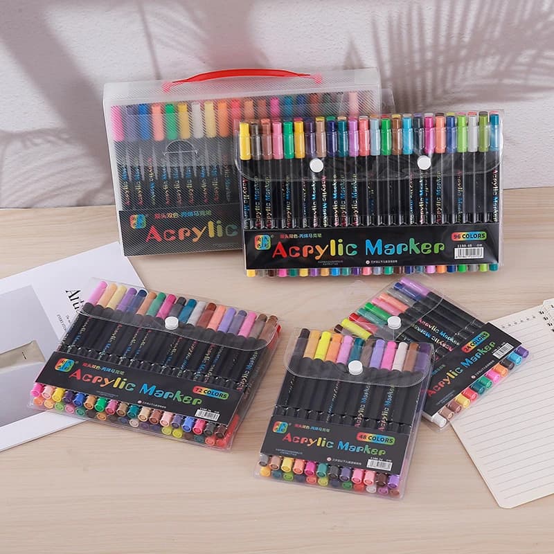 Pennarelli Acrilici 24-96 Colori, Doppia Punta Fine e a Pennello, Professionali per Arte su Pietra, Legno, Ceramica, Vetro, Calligrafia, Fai-da-Te e Artigianato