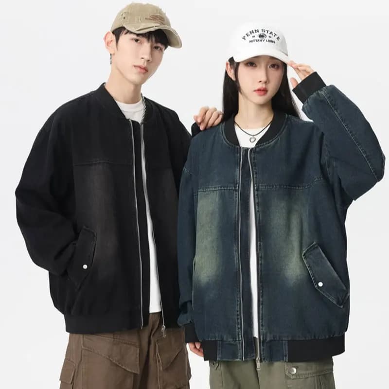 Sports jacket autumn-spring Jacket with casual collar Fashion unisex Leisure sports jeans jacket with raised collar in American style