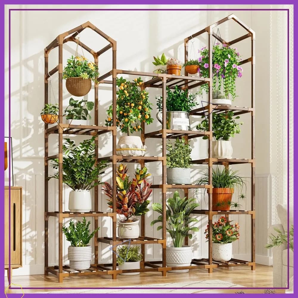 High support in Wood for Indoor and Exterior Plants, Contains 15-21 Vases, Corner Shelves More Levels for Garden, Balcony, Patio