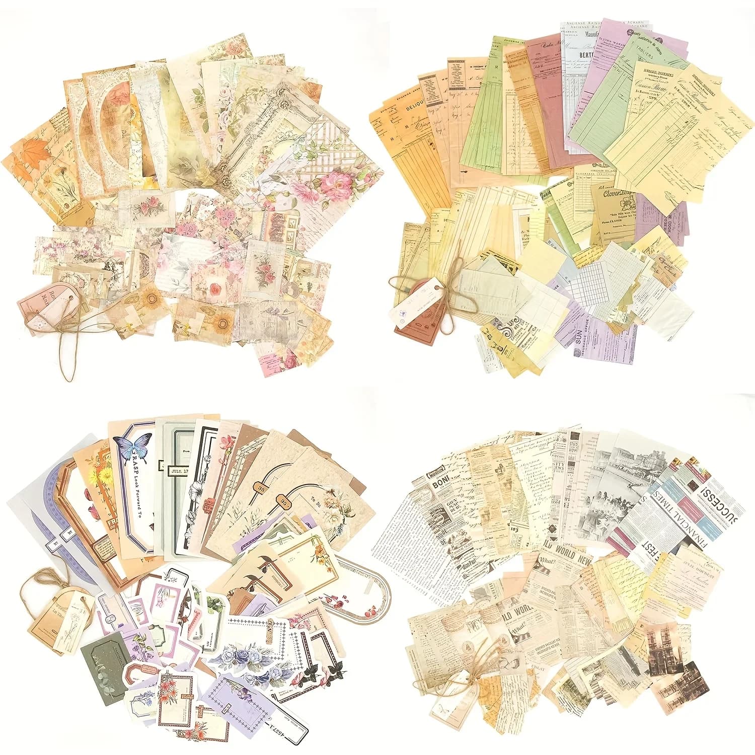 400 sheets/4 Pack Vintage Scrapbook Paper Kit for Journaling supplies Crafts Planner Junk Journal Supplies Mixed Collage