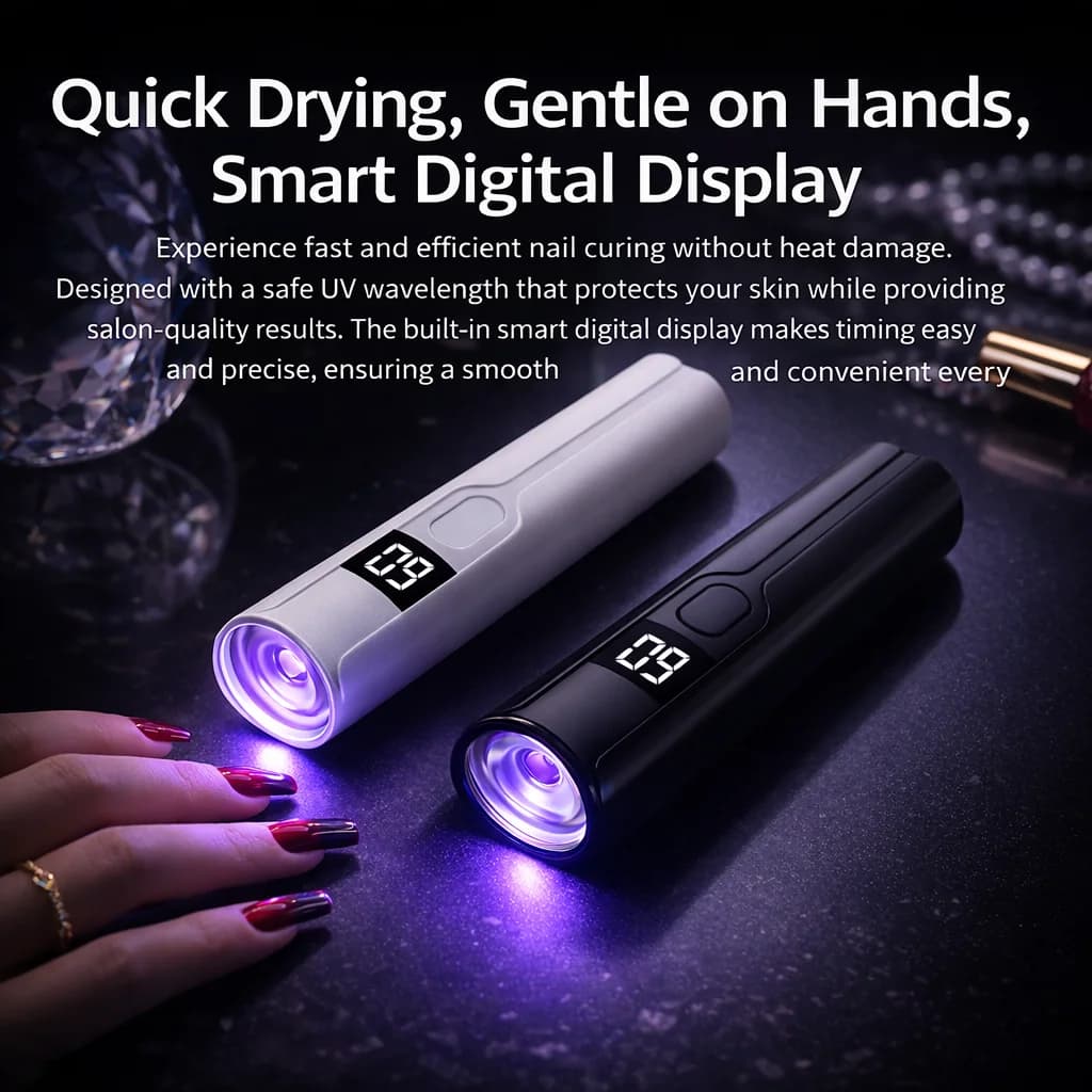Lamp UV LED Reloadable Mini Nails with Intelligent Display, Fast Drying Portable Nail Drying, Handle Holder, Removable UV Table Light