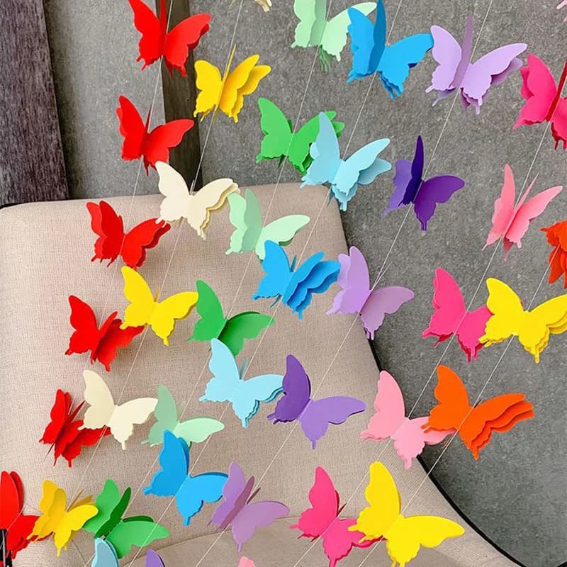 3m 3D Colorful Paper Butterfly Garland Buntings For Wedding Party Birthday Party Banner DIY Decorations Hanging Room Decorations