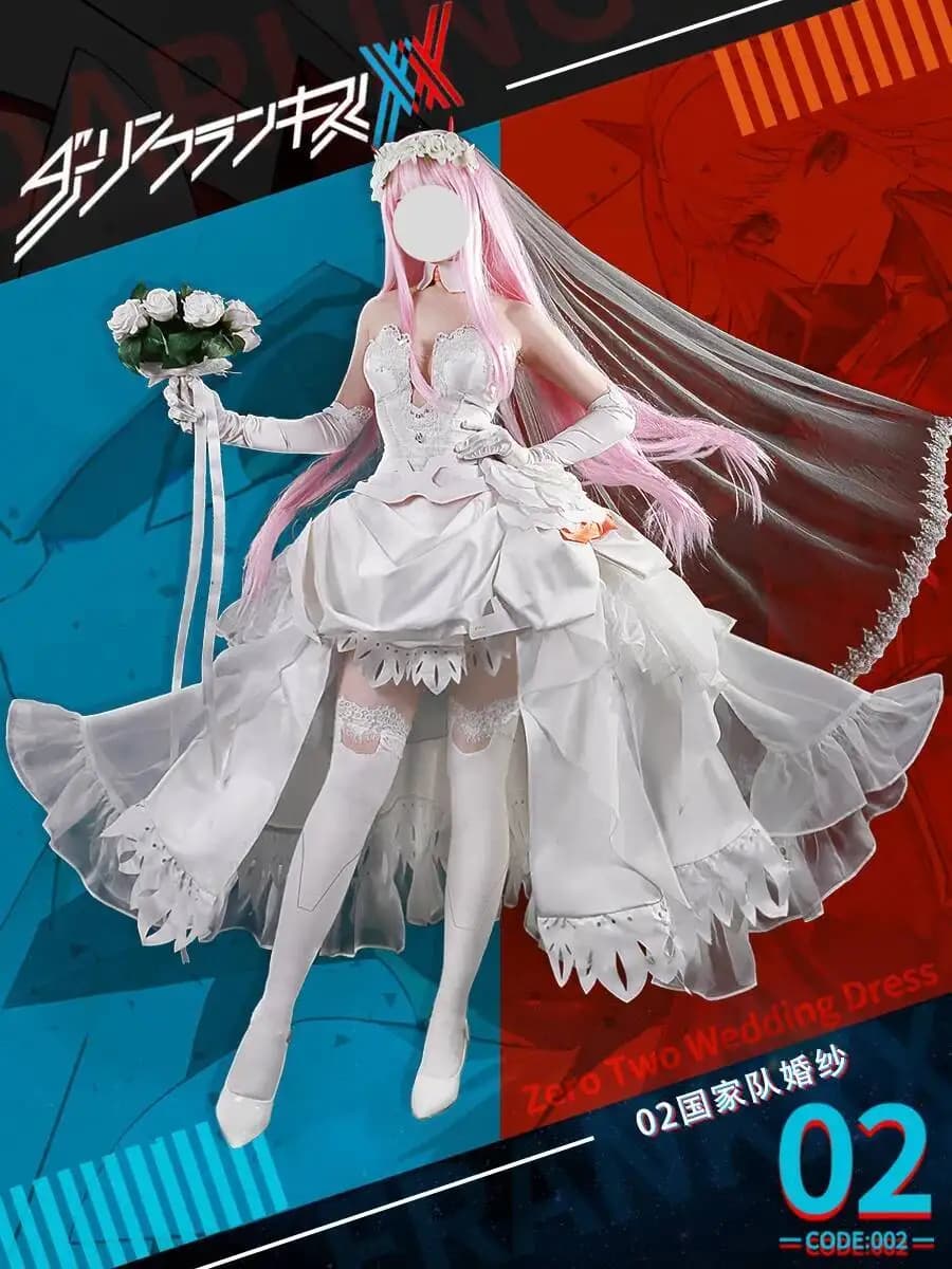 Anime Darling In The Franxx 02 Costume Cosplay Woman Delux Wedding Dress with Uniforms of Halloween Carnival