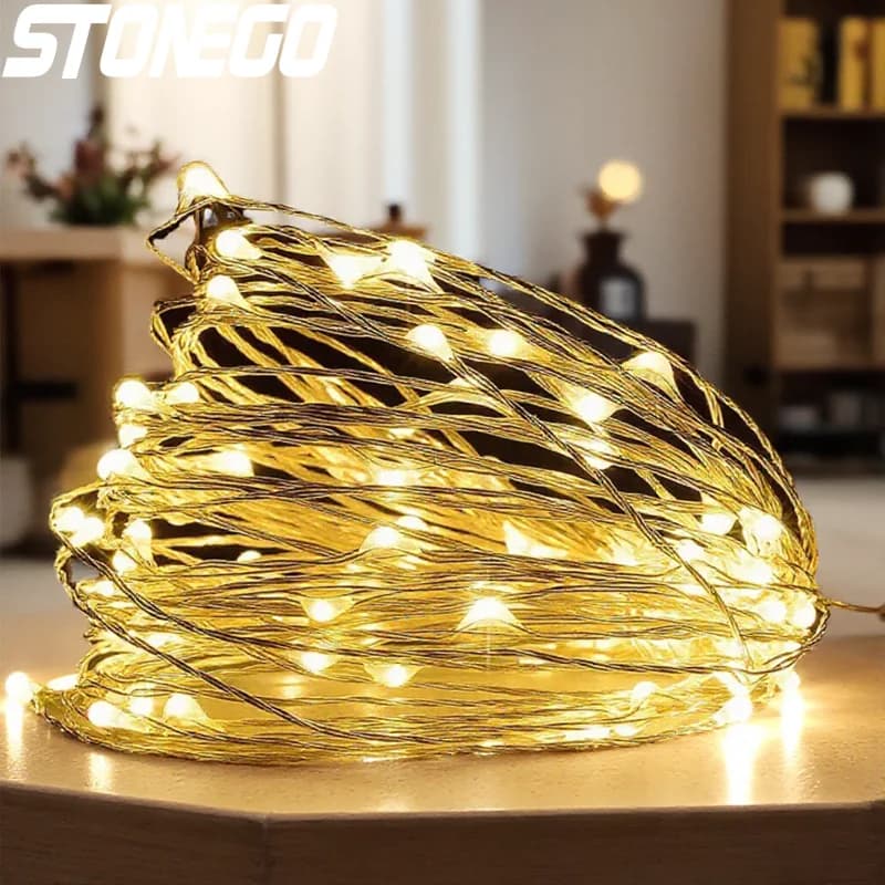Luci a stringa LED USB alimentate a batteria 2/5/10/20M, luci decorative a filo di rame flessibile effetto cielo stellato per casa, giardino, feste