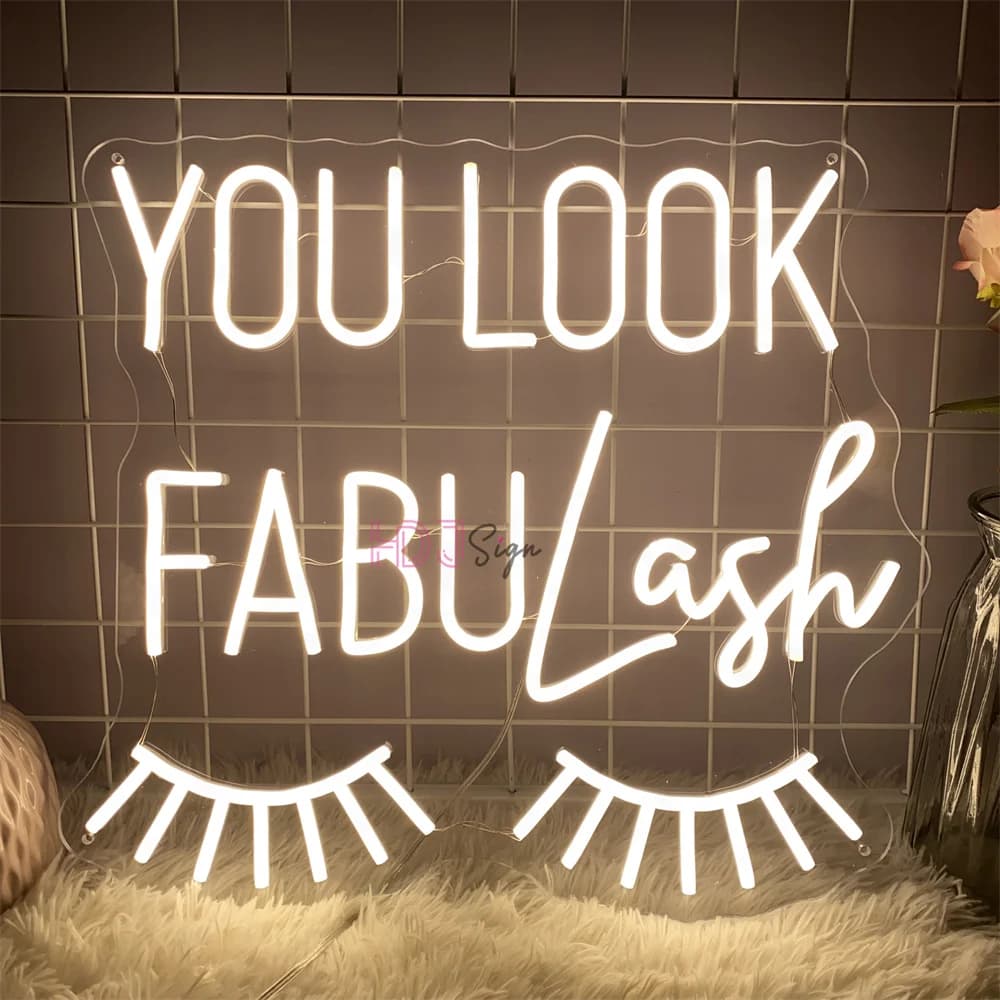 Insegna al neon a LED You Look Fabulash Luci Insegna Lash Room Decorazione della casa Arte della parete Luci notturne al neon USB Beauty Lash Decor Lignts